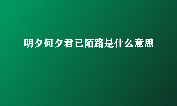 明夕何夕君已陌路是什么意思