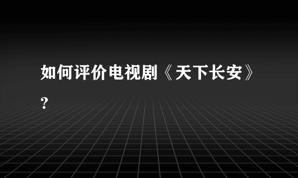 如何评价电视剧《天下长安》？