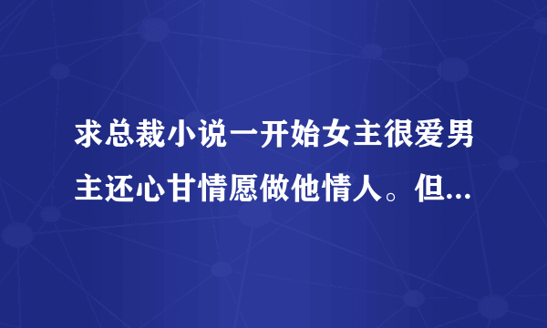 求总裁小说一开始女主很爱男主还心甘情愿做他情人。但男主不爱她。后来女主伤心离开后男主才明白自己的心