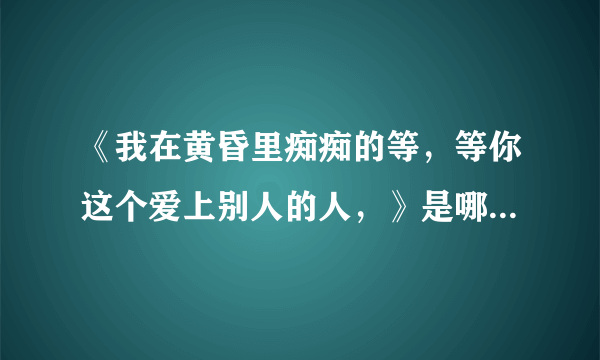 《我在黄昏里痴痴的等，等你这个爱上别人的人，》是哪首歌的歌词，谁唱的