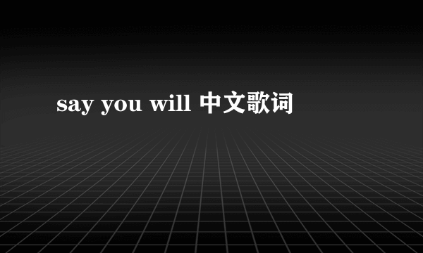 say you will 中文歌词