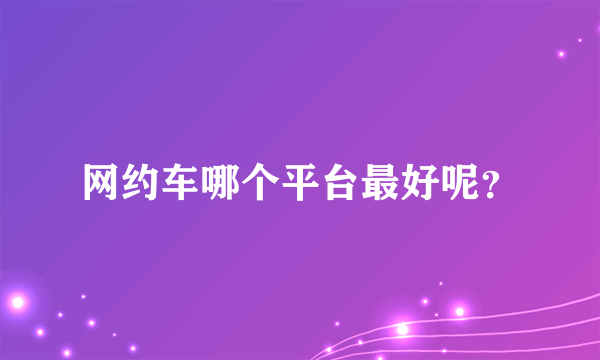 网约车哪个平台最好呢？