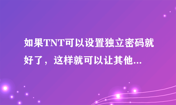 如果TNT可以设置独立密码就好了，这样就可以让其他人帮忙玩了