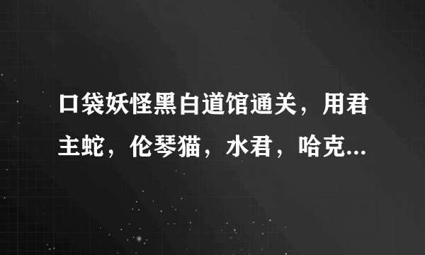 口袋妖怪黑白道馆通关，用君主蛇，伦琴猫，水君，哈克龙，伊布或其进化型，求详细配招