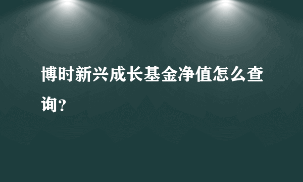 博时新兴成长基金净值怎么查询？