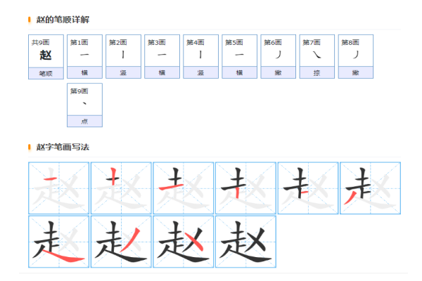 赵笔顺笔画