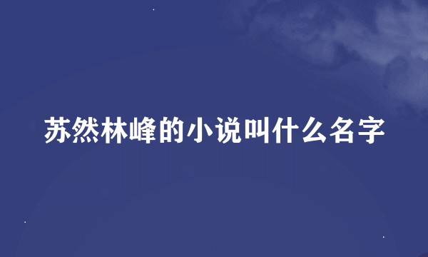 苏然林峰的小说叫什么名字