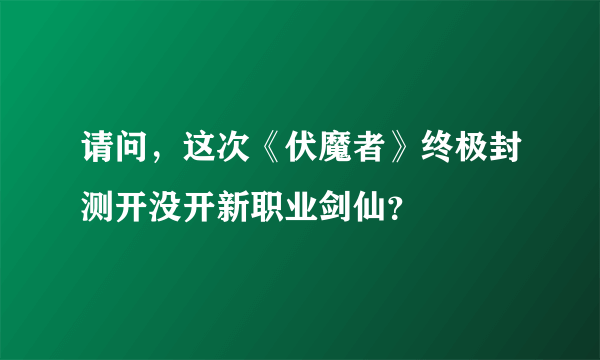 请问，这次《伏魔者》终极封测开没开新职业剑仙？