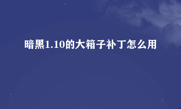 暗黑1.10的大箱子补丁怎么用