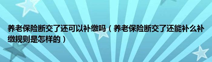 补交养老保险新政策