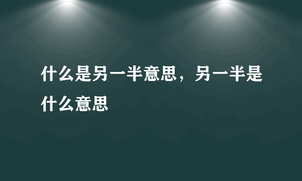 什么是另一半意思，另一半是什么意思