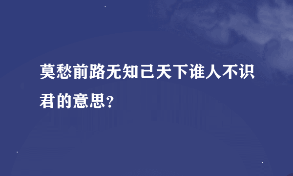 莫愁前路无知己天下谁人不识君的意思？