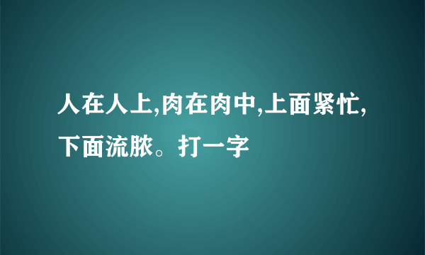 人在人上,肉在肉中,上面紧忙,下面流脓。打一字