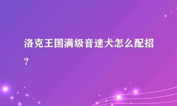 洛克王国满级音速犬怎么配招？