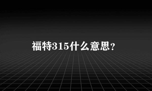 福特315什么意思？