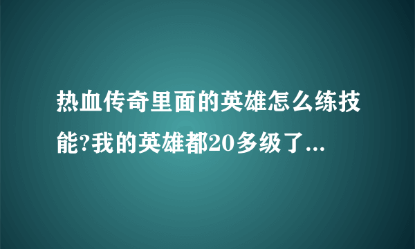 热血传奇里面的英雄怎么练技能?我的英雄都20多级了,连基本的刺杀都不会,有高手说一下吗?