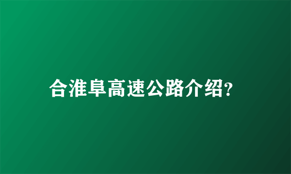 合淮阜高速公路介绍？