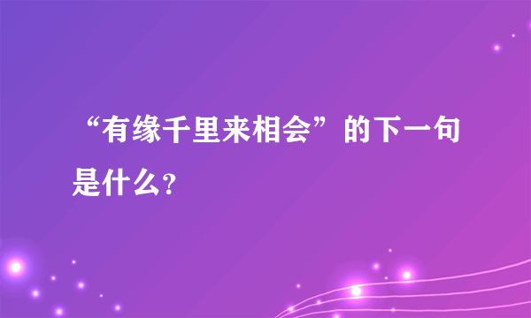 “有缘千里来相会”的下一句是什么？