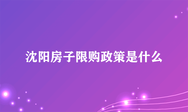 沈阳房子限购政策是什么