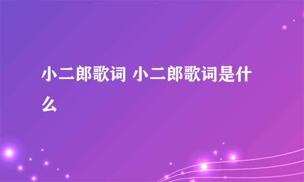 小二郎歌词 小二郎歌词是什么