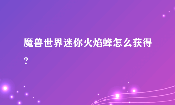 魔兽世界迷你火焰蜂怎么获得？