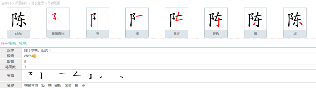 陈的笔顺和笔画
