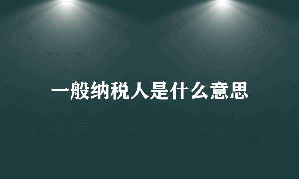 一般纳税人是什么意思