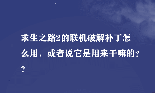 求生之路2的联机破解补丁怎么用，或者说它是用来干嘛的？？