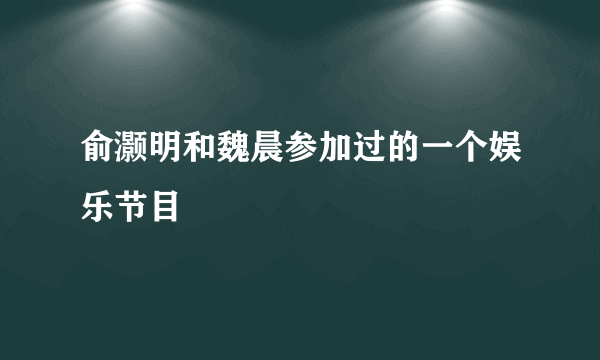 俞灏明和魏晨参加过的一个娱乐节目