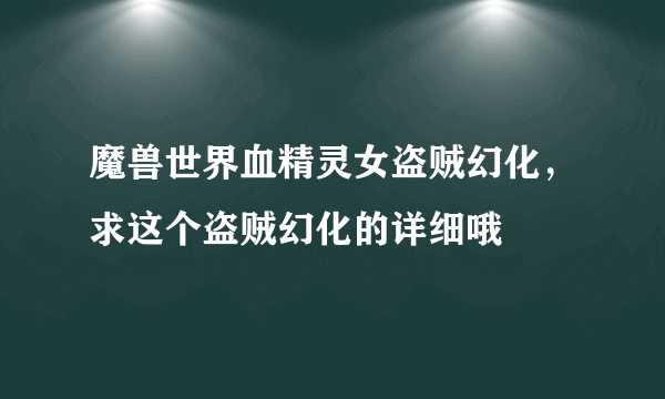 魔兽世界血精灵女盗贼幻化，求这个盗贼幻化的详细哦