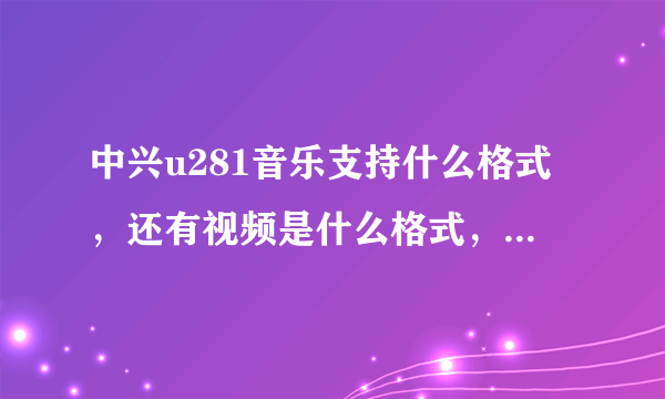 中兴u281音乐支持什么格式，还有视频是什么格式，蓝牙在哪儿，怎么打开？