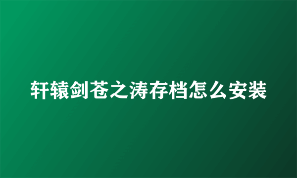 轩辕剑苍之涛存档怎么安装