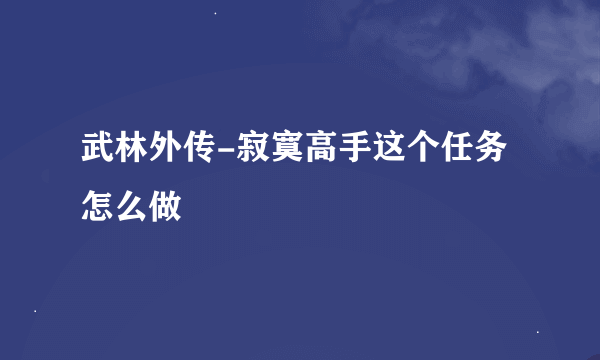 武林外传-寂寞高手这个任务怎么做