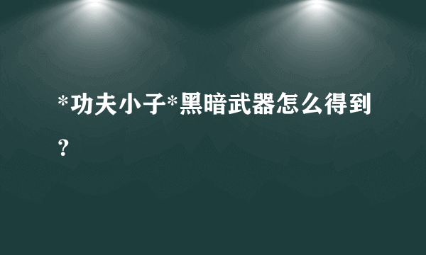 *功夫小子*黑暗武器怎么得到？