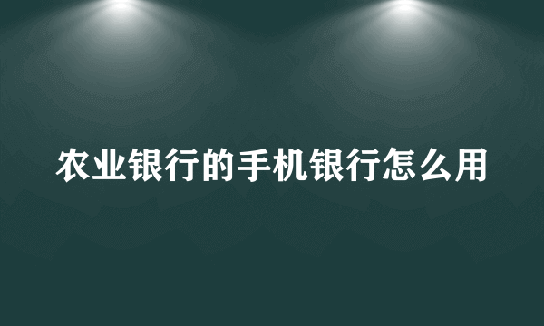 农业银行的手机银行怎么用