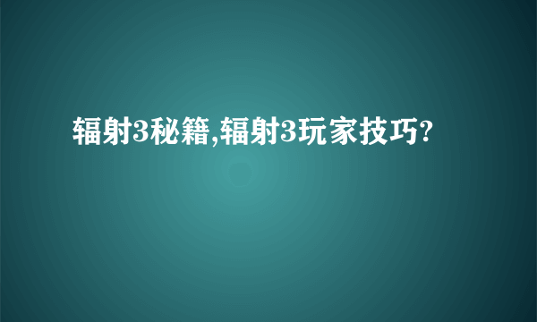 辐射3秘籍,辐射3玩家技巧?