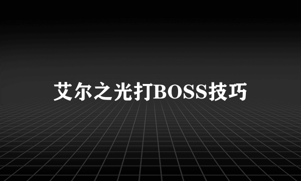 艾尔之光打BOSS技巧