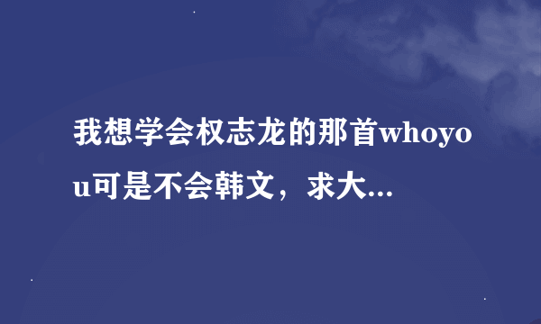 我想学会权志龙的那首whoyou可是不会韩文，求大神把这首歌翻译成中文歌词