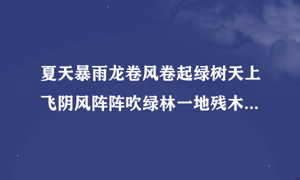 夏天暴雨龙卷风卷起绿树天上飞阴风阵阵吹绿林一地残木藏凶机打一数字肖