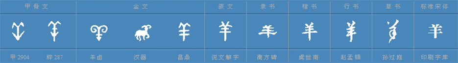 云、羊、雨、字的演变（甲骨文→金文→小篆→隶书→楷书→草书→行书）