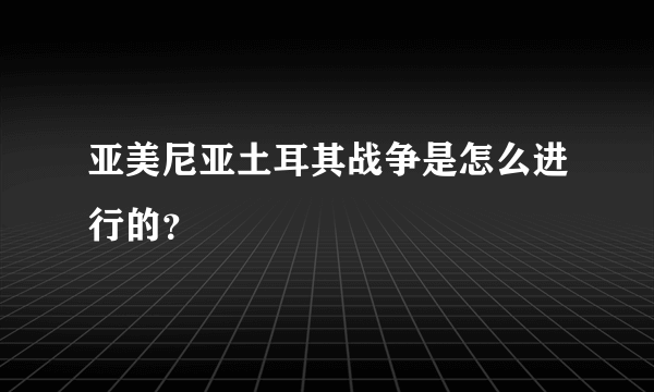 亚美尼亚土耳其战争是怎么进行的？