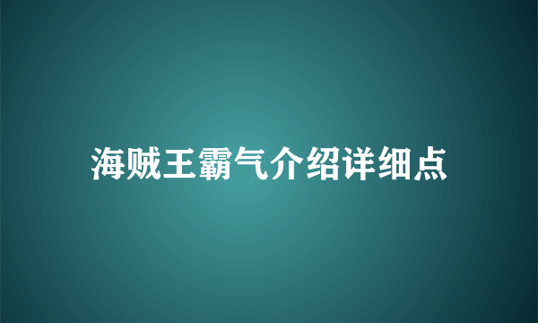 海贼王霸气介绍详细点