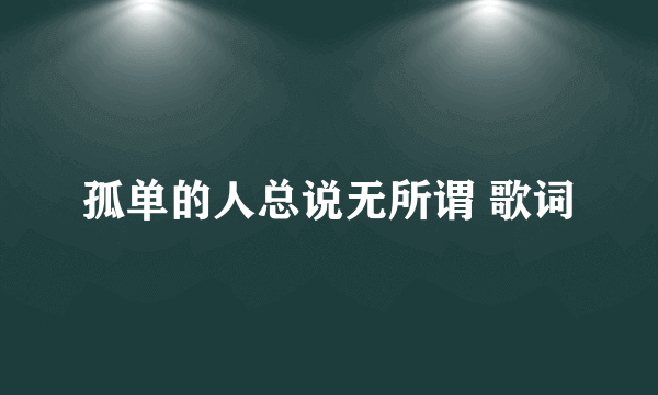 孤单的人总说无所谓 歌词