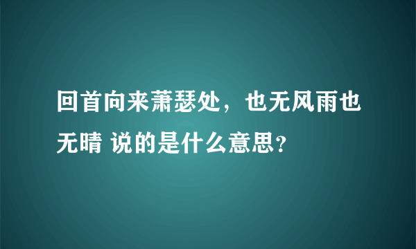 回首向来萧瑟处，也无风雨也无晴 说的是什么意思？