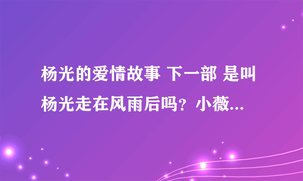 杨光的爱情故事 下一部 是叫杨光走在风雨后吗？小薇会和杨光在一起吗？顶小薇！杨光 他们如果能在一起太好