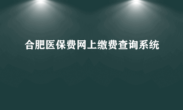 合肥医保费网上缴费查询系统