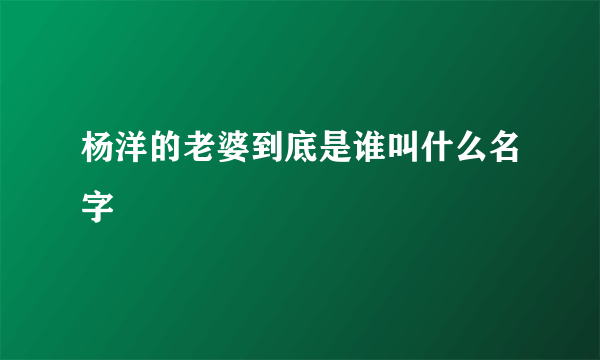 杨洋的老婆到底是谁叫什么名字