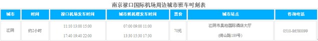 江阴到南京禄口机场大巴时刻表及坐车地点