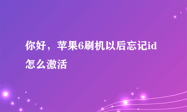 你好，苹果6刷机以后忘记id怎么激活