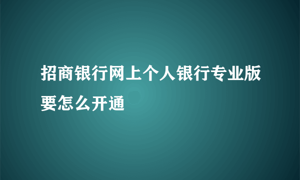 招商银行网上个人银行专业版要怎么开通